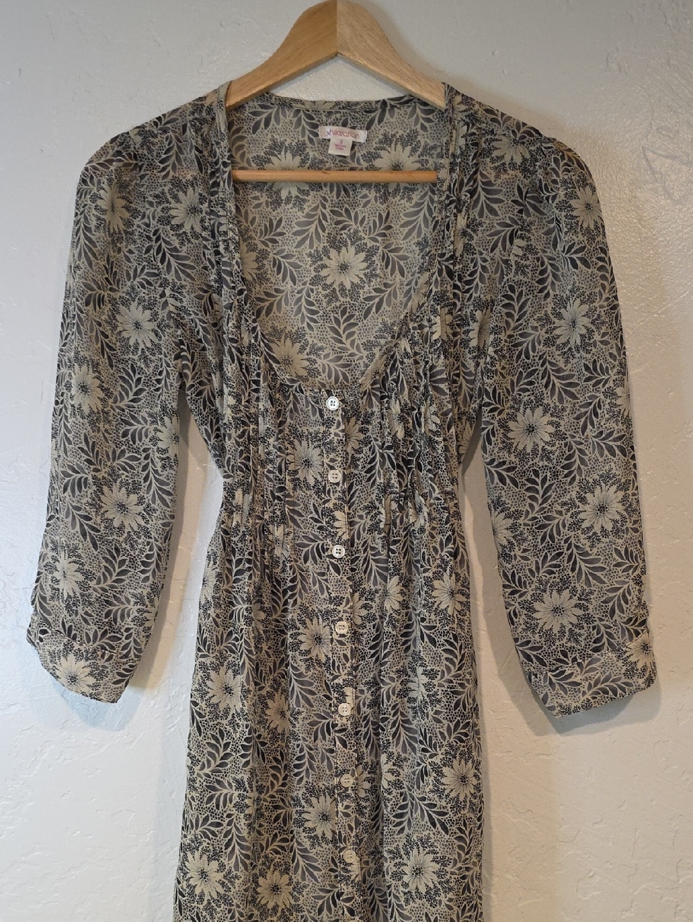 Xhilaration Floral Button-Front Midi Dress in Cream and Black